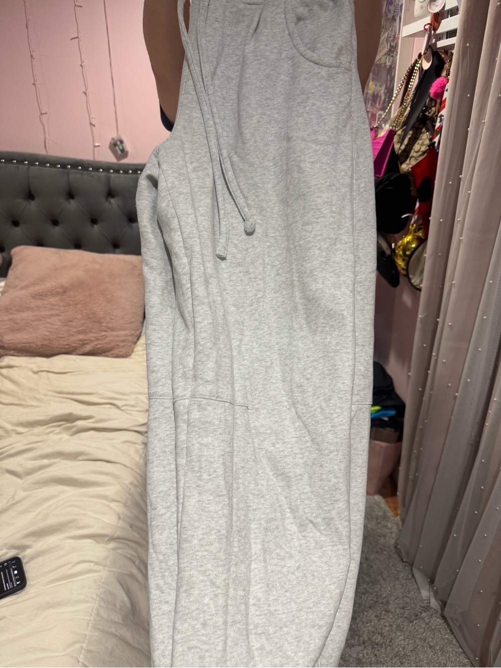 Urban Outfitters Heather Gray Quilted Fleece Hoodie